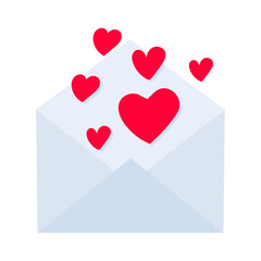 Opened envelope with hearts vector flat Illustration. Valentines day elements.