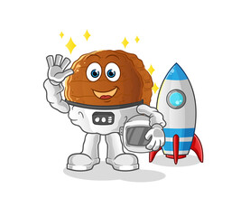 burger meat astronaut waving character. cartoon mascot vector