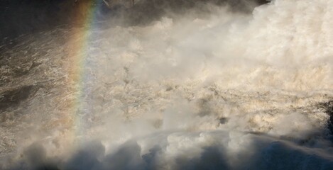 Kinzua Dam waterfall with rainbow