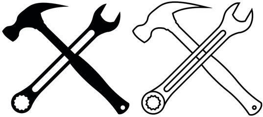 Hammer and Wrench vector icon. repair icon, logo symbol. Vector illustration isolated on a white background EPS 10.
