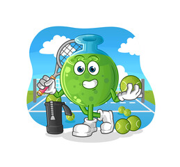 chemical tube plays tennis illustration. character vector