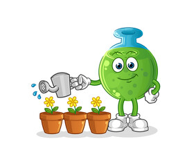 chemical tube watering the flowers mascot. cartoon vector