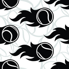Tennis ball icon and fire flame seamless pattern vector graphic. Ideal for wallpaper, wrapping, packaging, fabric and textile design and any kind of decoration.