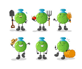 chemical tube farmer group character. cartoon mascot vector