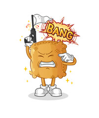 burlap sack warning shot mascot. cartoon vector