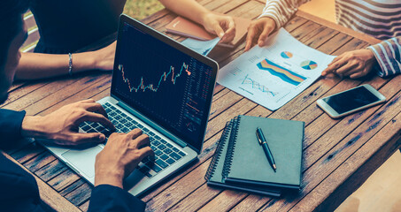 Stock market data chart analysis by ingenious computer software . Investment application display...