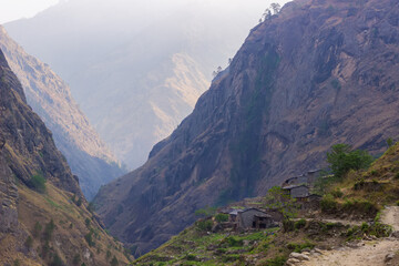 Obraz premium View of a mountain valley in the Himalayas in the Manaslu region