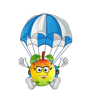 recommend clip art: mango skydiving character. cartoon mascot vector