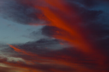 Fototapeta na wymiar Beautiful red orange Sunset dramatic clouds sky in twilight time at Australia.