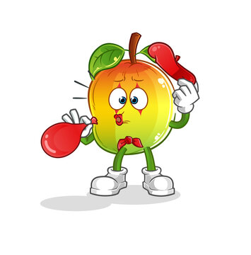 recommend clip art: mango pantomime blowing balloon. cartoon mascot vector