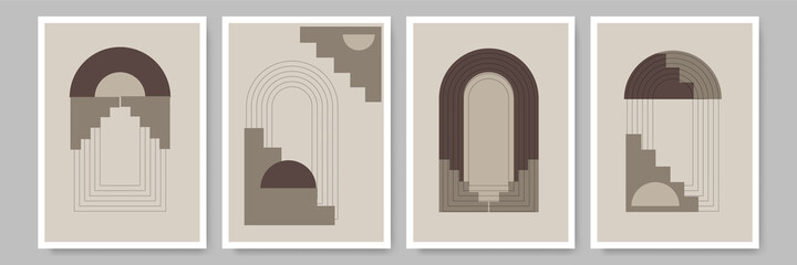 Fototapeta premium Simple shape Flat Boho Geometric Neutral Color design Poster