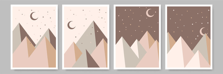 abstract mountain landscape colorful Flat Boho Geometric Neutral Color design Poster