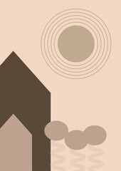 Simple home shape Flat Boho Geometric Neutral Color design Poster