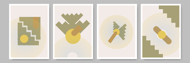 Stairs abstract green olive colorful Flat Boho Geometric Neutral Color design Poster