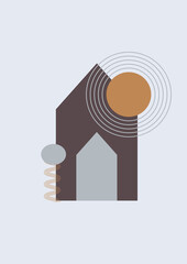 Simple home shape Flat Boho Geometric Neutral Color design Poster