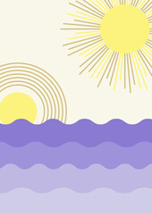 Beach sunset landscape yellow purple colorful Flat Boho Geometric Neutral Color design Poster