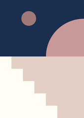 Stairs abstract colorful Flat Boho Geometric Neutral Color design Poster