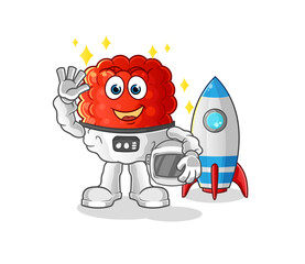 Fototapeta premium raspberry astronaut waving character. cartoon mascot vector