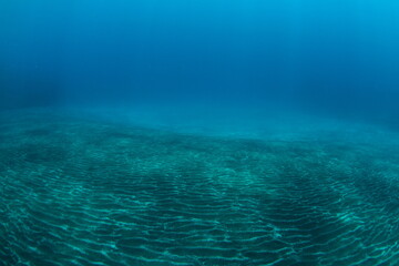 Large underwater sandy esplanade on a day with high visibility