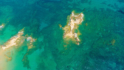 A small island View from above coast taken by a drone.