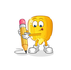 corn kernel write with pencil. cartoon mascot vector