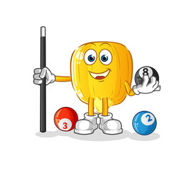 corn kernel plays billiard character. cartoon mascot vector