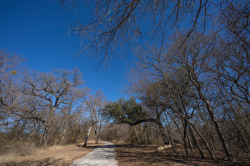 Brownwood Texas, Riverside park, walking trial during winter season.