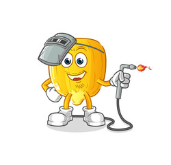 corn kernel welder mascot. cartoon vector