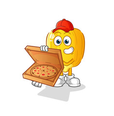corn kernel pizza delivery boy vector. cartoon character