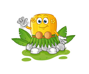 corn kernel hawaiian waving character. cartoon mascot vector