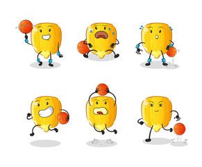 corn kernel basketball player group character. mascot vector