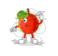 rambutan with paper plane character. cartoon mascot vector