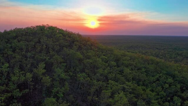Australia Northern Territory sunset in wild nature landscape. Bush forest view