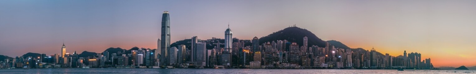 Panorama in Victoria Habour after sunset, Hong Kong