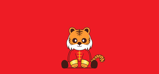 Chinese new background with tiger character. Red lunar festival. Vector illustration