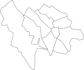 White flat blank vector administrative map of UTRECHT, NETHERLANDS with black border lines of its quarters
