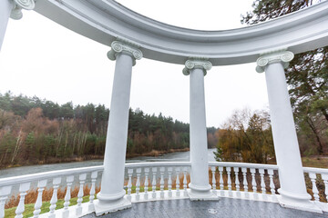 Antique landscape balcony view, arch, river