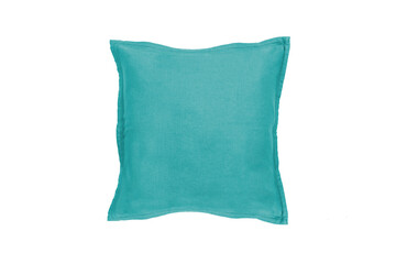 Decorative soft cushion,.linen in green color isolated on white background