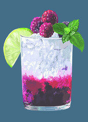 Redberry lemon pictures, heathy drink, presh, mixture, art.illustration, vector