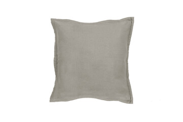 Naklejka premium Decorative soft pillow, linen gray, isolated on white background