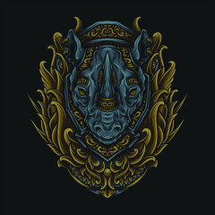 artwork illustration and t shirt design rhino engraving ornament