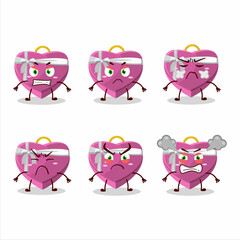 Pink love gift box cartoon character with various angry expressions