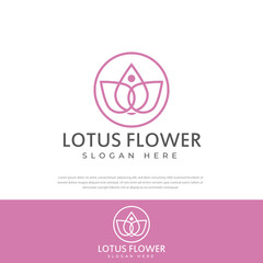 Lotus Flower Abstract circle Logo Beauty Salon Spa Cosmetics brand Linear style. Logotype Design Vector Template