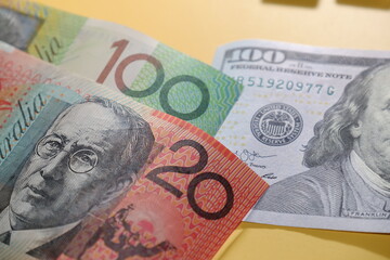 Macro texture of Australian and United States Dollar