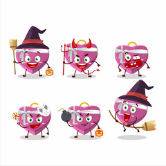 Halloween expression emoticons with cartoon character of pink love gift box