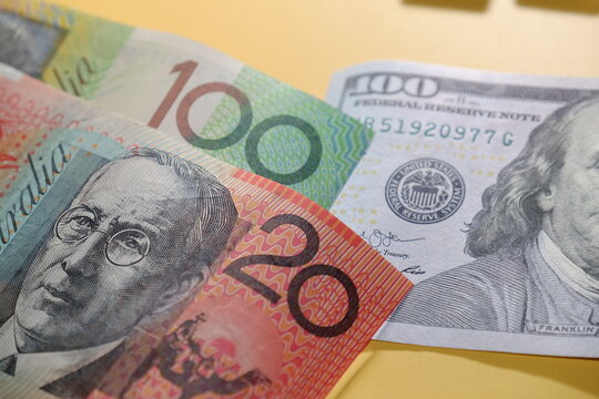 Macro texture of Australian and United States Dollar