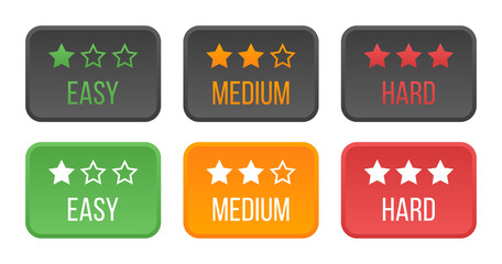 Easy Medium and Hard Button on white Background.