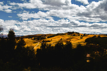 Vast Landscape with zigzagging road in Cusco, Peru