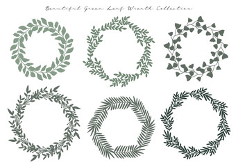 Obraz premium Hand Drawn Green Leaf Wreath Collection