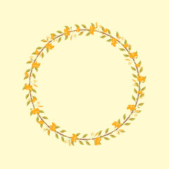Green Leaves Orange Flower Wreath Elements Pattern Blank Template